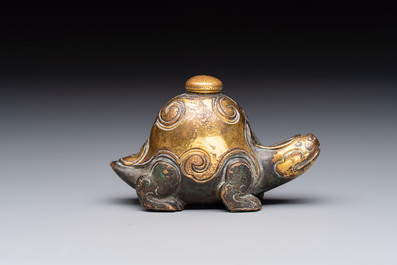 An extremely rare and fine Chinese gilt-bronze tortoise-form water dropper and cover, Song