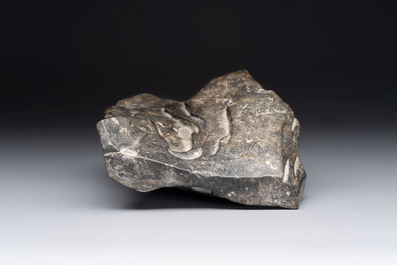 A Chinese Lingbi stone scholar's rock on wooden stand, Yun Tai 雲台 mark, 19/20th C.