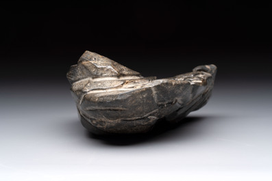 A Chinese Lingbi stone scholar's rock on wooden stand, Yun Tai 雲台 mark, 19/20th C.