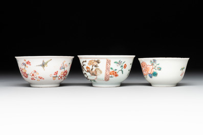 Seven Chinese famille rose cups and saucers, Yongzheng/Qianlong