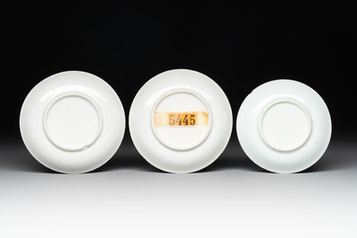 Seven Chinese famille rose cups and saucers, Yongzheng/Qianlong