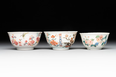 Seven Chinese famille rose cups and saucers, Yongzheng/Qianlong