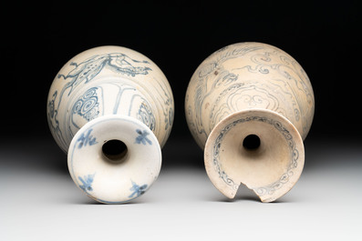 Two Annamese or Vietnamese blue and white pear-shaped bottle vases, 15th C.