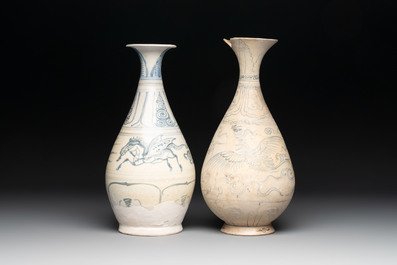 Two Annamese or Vietnamese blue and white pear-shaped bottle vases, 15th C.