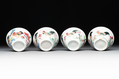 Seven Chinese famille rose cups and saucers, Yongzheng/Qianlong