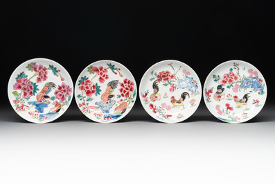 Seven Chinese famille rose cups and saucers, Yongzheng/Qianlong