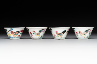 Seven Chinese famille rose cups and saucers, Yongzheng/Qianlong