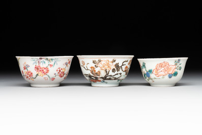 Seven Chinese famille rose cups and saucers, Yongzheng/Qianlong