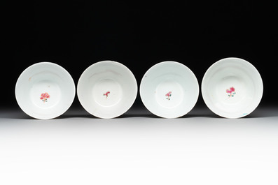 Seven Chinese famille rose cups and saucers, Yongzheng/Qianlong