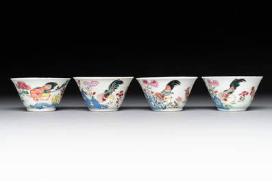 Seven Chinese famille rose cups and saucers, Yongzheng/Qianlong