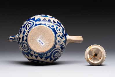 An unusual Westerwald stoneware teapot and cover, Germany, 17th C.