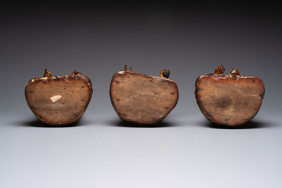 A set of three Chinese or Vietnamese gilt-lacquered wooden sculptures of Buddha, 18/19th C.