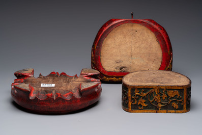 A set of three Chinese or Vietnamese gilt-lacquered wooden sculptures of Buddha, 18/19th C.
