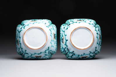 A pair of Brussels faience salad bowls with butterflies and caterpillars, 18th C.