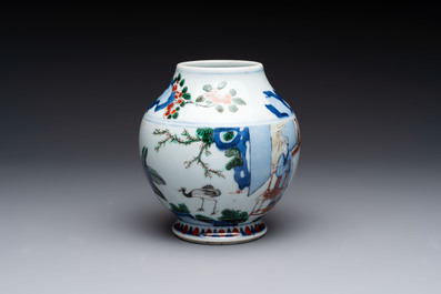 A Chinese wucai vase with narrative design, 19th C.