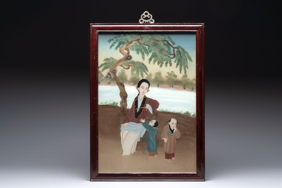 Three Chinese reverse glass paintings, 19/20th C.