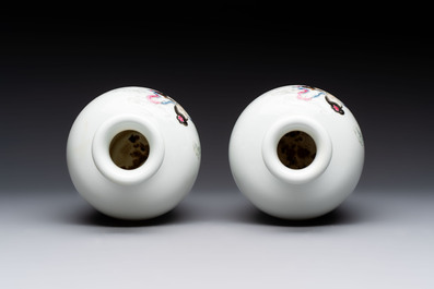 A pair of Chinese famille rose vases with two goddesses, Xi Ping Cao Lu 希平草廬 mark, Republic