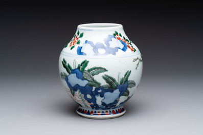 A Chinese wucai vase with narrative design, 19th C.