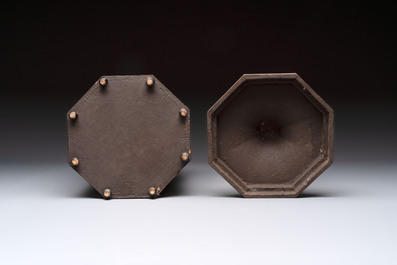 An Ottoman bone and horn-inlaid octagonal wooden casket, 19th C.