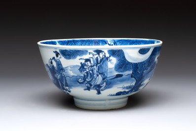 A Chinese blue and white 'Ba Xian Zhu Shou 八仙祝壽'  bowl, Shen De Tang Bo Gu Zhi 慎德堂博古製 mark, Kangxi