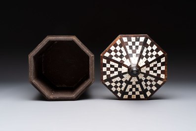 An Ottoman bone and horn-inlaid octagonal wooden casket, 19th C.