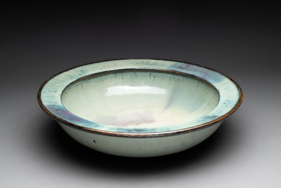 A large Chinese purple-splashed 'jun' basin, Yuan/Ming