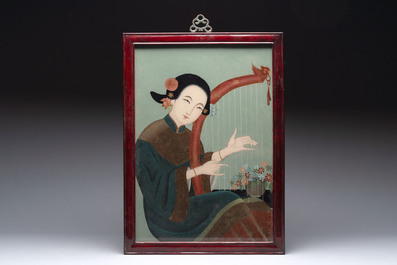 Three Chinese reverse glass paintings, 19/20th C.