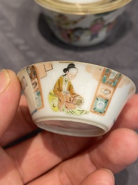 A set of seven Chinese famille rose nesting bowls with narrative design, Daoguang