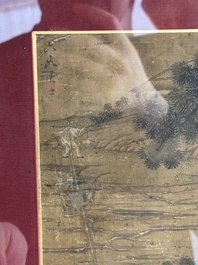 After Tang Yin 唐寅 (1470&mdash;1523): 'Buffalo and sage', ink and colour on silk, signed Liuru Jushi 六如居士, 18/19th C.