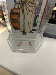 A Chinese hexagonal qianjiang cai vase, signed Wang Qi 王琦, dated 1913