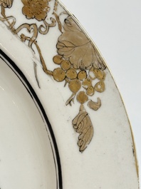 A Chinese famille rose semi-eggshell plate with a lady on horseback and attendants, Yongzheng