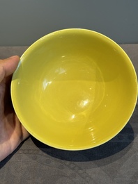 An imperial Chinese green-enamelled yellow-ground 'playing boys' bowl, Yongzheng mark and of the period
