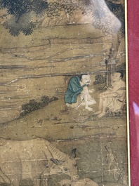 After Tang Yin 唐寅 (1470&mdash;1523): 'Buffalo and sage', ink and colour on silk, signed Liuru Jushi 六如居士, 18/19th C.