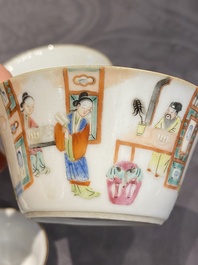 A set of seven Chinese famille rose nesting bowls with narrative design, Daoguang