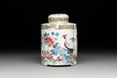 A fine Chinese famille rose tea caddy and a pattipan or teapot stand, Yongzheng/Qianlong