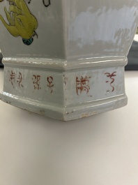 A Chinese hexagonal qianjiang cai vase, signed Wang Qi 王琦, dated 1913