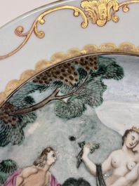 A fine Chinese famille rose 'The judgement of Paris' plate, Qianlong