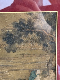 After Tang Yin 唐寅 (1470&mdash;1523): 'Buffalo and sage', ink and colour on silk, signed Liuru Jushi 六如居士, 18/19th C.