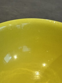 An imperial Chinese green-enamelled yellow-ground 'playing boys' bowl, Yongzheng mark and of the period