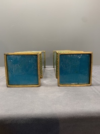 A pair of fine Chinese cloisonn&eacute; square 'gu' vases with antiquities, 19/20th C.