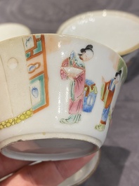 A set of seven Chinese famille rose nesting bowls with narrative design, Daoguang