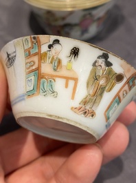 A set of seven Chinese famille rose nesting bowls with narrative design, Daoguang