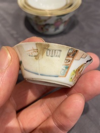 A set of seven Chinese famille rose nesting bowls with narrative design, Daoguang