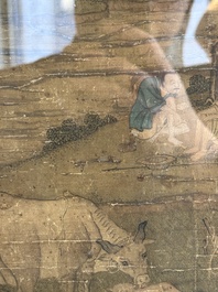 After Tang Yin 唐寅 (1470&mdash;1523): 'Buffalo and sage', ink and colour on silk, signed Liuru Jushi 六如居士, 18/19th C.