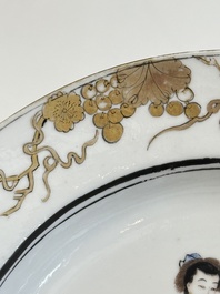 A Chinese famille rose semi-eggshell plate with a lady on horseback and attendants, Yongzheng