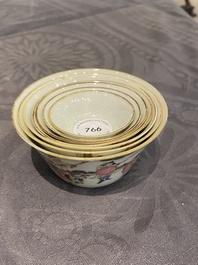 A set of seven Chinese famille rose nesting bowls with narrative design, Daoguang