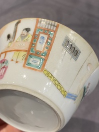 A set of seven Chinese famille rose nesting bowls with narrative design, Daoguang