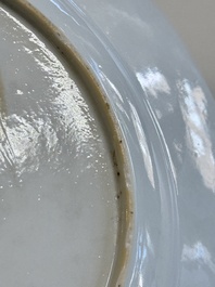 A Chinese famille rose semi-eggshell plate with a lady on horseback and attendants, Yongzheng
