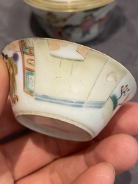 A set of seven Chinese famille rose nesting bowls with narrative design, Daoguang