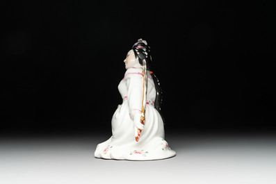 A Chinese famille rose group of Zhao Gongming 趙公明 and a figure of a goddess, Deng Yifu 鄧義福 mark, 19/20th C.